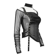 Load image into Gallery viewer, TT234 black Long Sleeve Asymmetric Mesh T-shirt