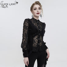 Load image into Gallery viewer, ESHT01501 Black fringed iris mesh Goth Shirt