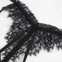 Load image into Gallery viewer, ESX005 Semi-sheer velvet backless halter lace dress sexy lingerie with straps