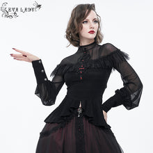 Load image into Gallery viewer, ETT025 mesh horizontal neck sheer lace lantern sleeve gothic women top with red diamond