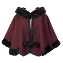 Load image into Gallery viewer, CA02802 wine double sided woolen contrast color shawl with fur