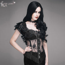 Load image into Gallery viewer, ECST001 Gothic adjustable steel buckles fishbone transparent lace corset with feather flowers
