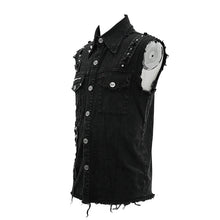 Load image into Gallery viewer, WT045 Summer worn out metallic bullet clip black punk rock sleeveless men shirts