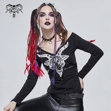 Load image into Gallery viewer, TT178 Devil sheep head printed long-sleeved off-the-shoulder T-shirt
