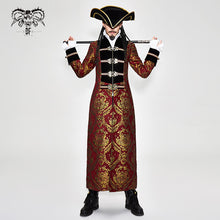 Load image into Gallery viewer, CT096 Pirate style red and gold jacquard gothic pattern men long coat