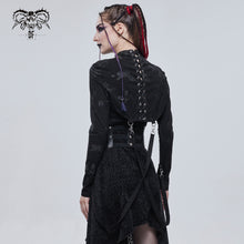 Load image into Gallery viewer, CA024 punk women black bone printed knitted shawl with straps