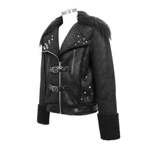 Load image into Gallery viewer, CT142 decadent punk warm spiked fur collar men wool short jacket with loops