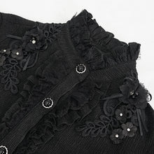 Load image into Gallery viewer, SHT07601 Autumn 3D appliqued shoulder lace stand collar striped black gothic women blouse