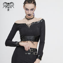 Load image into Gallery viewer, TT144 Military punk off shoulder long sleeve t-shirt