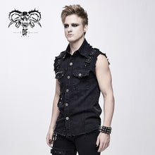 Load image into Gallery viewer, WT045 Summer worn out metallic bullet clip black punk rock sleeveless men shirts