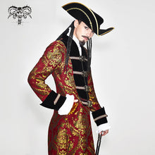 Load image into Gallery viewer, CT096 Pirate style red and gold jacquard gothic pattern men long coat