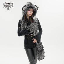 Load image into Gallery viewer, AS141 Black and White Long Hair Cat Ears Punk Hooded Scarf