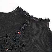 Load image into Gallery viewer, ETT025 mesh horizontal neck sheer lace lantern sleeve gothic women top with red diamond