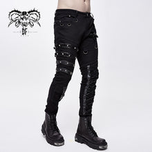 Load image into Gallery viewer, PT100 punk heavy metal lace up leg torn men trousers with loops
