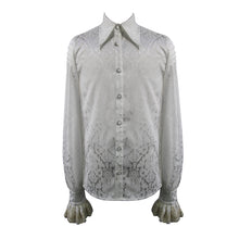 Load image into Gallery viewer, SHT030 Gold embroidered bow tie ruffled sleeves jacquard white gothic men shirts