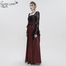 Load image into Gallery viewer, ESKT03702 RED Satin Lace Long Sleeve Gown Dress