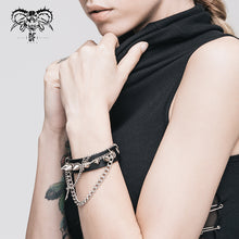 Load image into Gallery viewer, AS078 punk women adjusted size spiked leather bracelet with chains