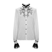 Load image into Gallery viewer, SHT04102 punk wedding Gothic embroidered long sleeve chiffon white men shirt with necktie