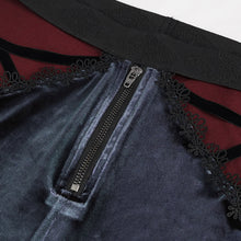 Load image into Gallery viewer, EPT007 New arrival cutout crotch black and red sexy women velvet flared pants with lace