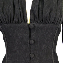 Load image into Gallery viewer, ESHT001 irregular hem lace triangular tassels jacquard sexy women long sleeves black blouse
