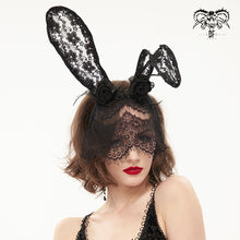 Load image into Gallery viewer, AS118 sexy women lace black Bunny ear bubble beaded headband with veil