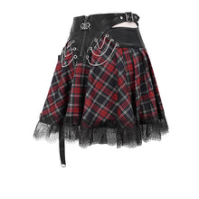Load image into Gallery viewer, SKT110 Daily black and red young girls punk lace up Scottish plaid Tartan skirts with bag
