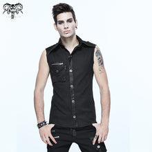 Load image into Gallery viewer, SHT02901 daily life punk rock men black sleeveless shirts with one shoulder armor