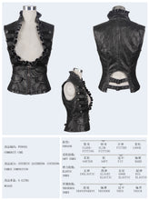 Load image into Gallery viewer, WT00501 Black and silver big opening chest wave collar sexy lady leather waistcoats