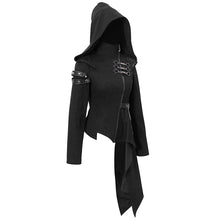 Load image into Gallery viewer, CT157 asymmetrical women black zipper up punk hooded jacket