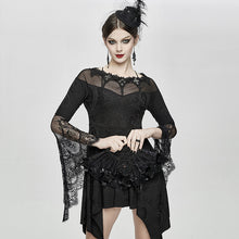 Load image into Gallery viewer, ESKT029 party horn sleeves off shoulder dark fringe stretchy knitted sexy ladies lace dress