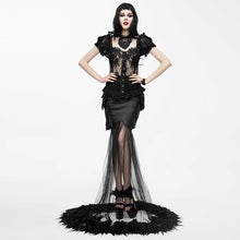 Load image into Gallery viewer, ESKT009 feather floor length gown sexy ladies elastic satin half fishtail skirt with flower