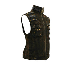 Load image into Gallery viewer, WT038 brown steampunk high collar lace up back zipper up men waistcoat with pockets