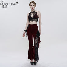 Load image into Gallery viewer, EPT01102 red Asymmetric Dark Pattern gothic women lace Flare Pants