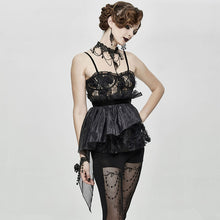 Load image into Gallery viewer, ECST003 Asymmetric embroidered organza hem velvet belt sexy women lace camisole