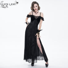 Load image into Gallery viewer, ESKT036 sexy ladies horizontal neck high slit gothic party slip dress black