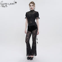 Load image into Gallery viewer, EPT012 Fake two-piece flocked mesh flared pants