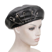 Load image into Gallery viewer, AS134 Pin Skull Faux Leather Beret