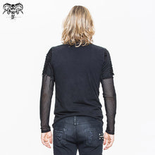 Load image into Gallery viewer, TT058 punk men tattered knitted diamond mesh T-shirt with ribbons