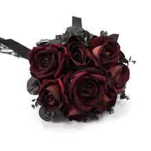 Load image into Gallery viewer, EAS013 handmade Gothic wedding red roses bridal bouquet with black ribbons and lace