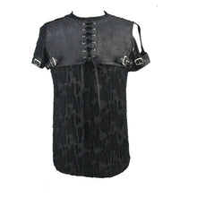 Load image into Gallery viewer, TT097 daily punk leather spliced irregular detachable sleeve lace up men T-shirt