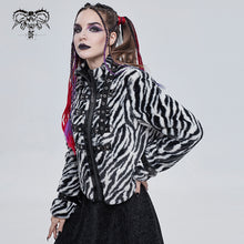 Load image into Gallery viewer, CT182 women black and white striped quilted wool jacket