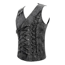 Load image into Gallery viewer, WT047 Autumn Punk rock fog-flower patterned lace up black men leather waistcoat