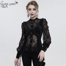Load image into Gallery viewer, ESHT01501 Black fringed iris mesh Goth Shirt