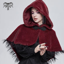 Load image into Gallery viewer, CA02502 red winter gothic women warm grained plush short hooded cape