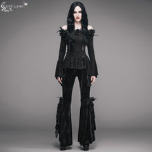 Load image into Gallery viewer, ETT002 Feather rose horizontal neck dark pattern stretchy jacquard sexy women t-shirt