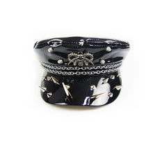 Load image into Gallery viewer, AS041 Military uniform punk spiked black bright leather hat with chains