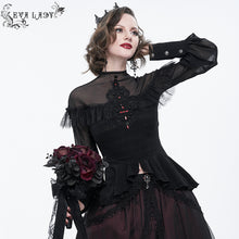 Load image into Gallery viewer, ETT025 mesh horizontal neck sheer lace lantern sleeve gothic women top with red diamond