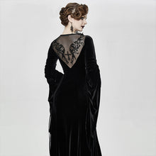 Load image into Gallery viewer, ESKT026 flocking pattern trumpet sleeve sexy ladies gothic party fitted velvet dress