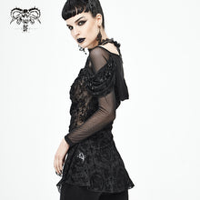 Load image into Gallery viewer, TT169 Gothic Off The Shoulder Back Swing Collar Printed Mesh T-shirt