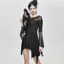 Load image into Gallery viewer, ESKT029 party horn sleeves off shoulder dark fringe stretchy knitted sexy ladies lace dress